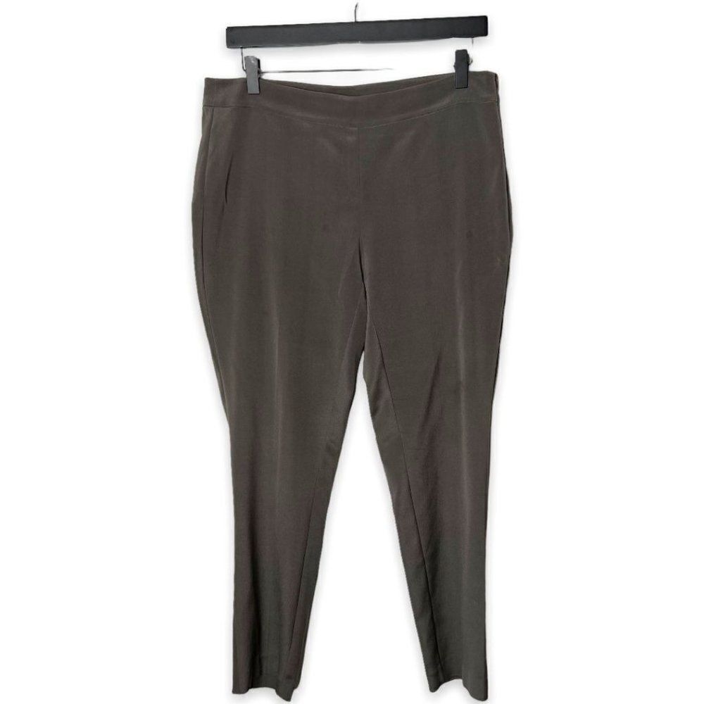 Eileen Fisher Brown Grey Silk Straight Leg Trouser Pants Size 8